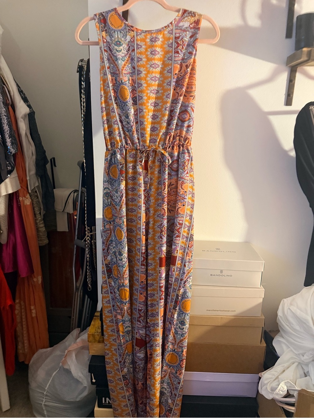 SHEIN Yellow & Blue Paisley Print Straight-Leg Jumpsuit